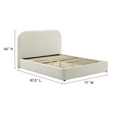 Twill Performance Velvet Curved Queen Platform Bed in Alabaster