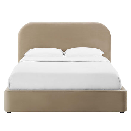 Keynote Performance Velvet Curved Queen Platform Bed in Taupe