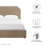 Twill Performance Velvet Curved Queen Platform Bed in Taupe