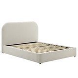 Twill Upholstered Fabric Curved King Platform Bed in Heathered Weave Ivory