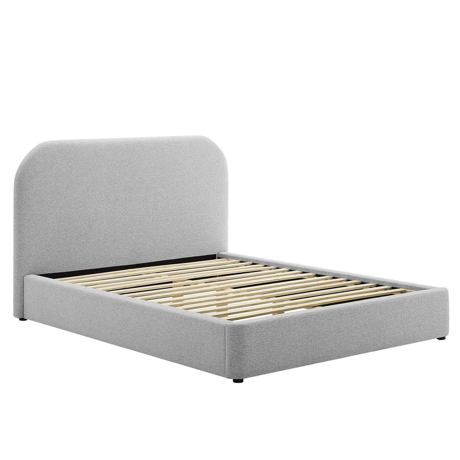 Twill Upholstered Fabric Curved King Platform Bed in Heathered Weave Light Gray