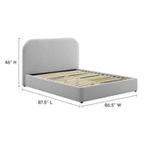 Twill Upholstered Fabric Curved King Platform Bed in Heathered Weave Light Gray