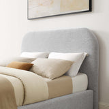 Twill Upholstered Fabric Curved King Platform Bed in Heathered Weave Light Gray