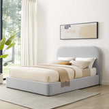 Twill Upholstered Fabric Curved King Platform Bed in Heathered Weave Light Gray