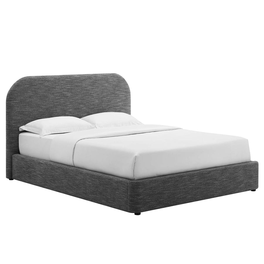 Twill Upholstered Fabric Curved King Platform Bed in Heathered Weave Slate