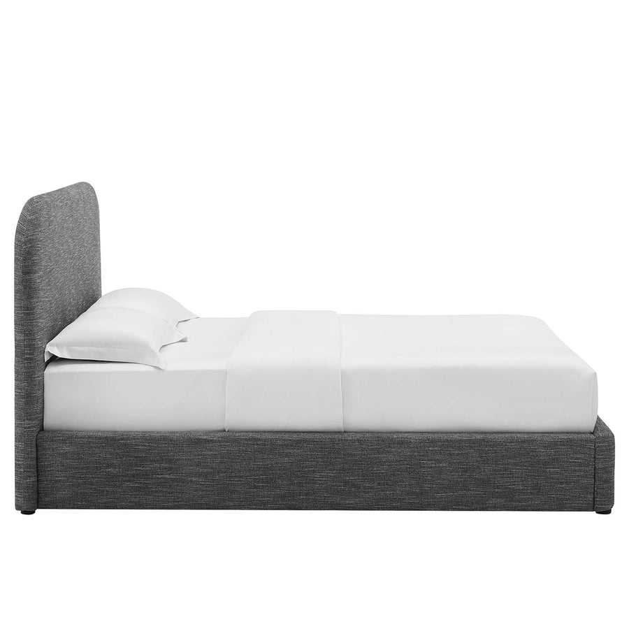 Twill Upholstered Fabric Curved King Platform Bed in Heathered Weave Slate