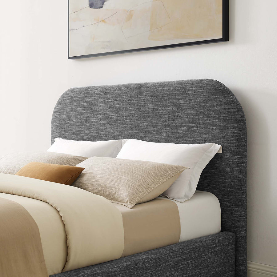 Twill Upholstered Fabric Curved King Platform Bed in Heathered Weave Slate