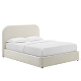 Twill Performance Velvet Curved King Platform Bed in Alabaster