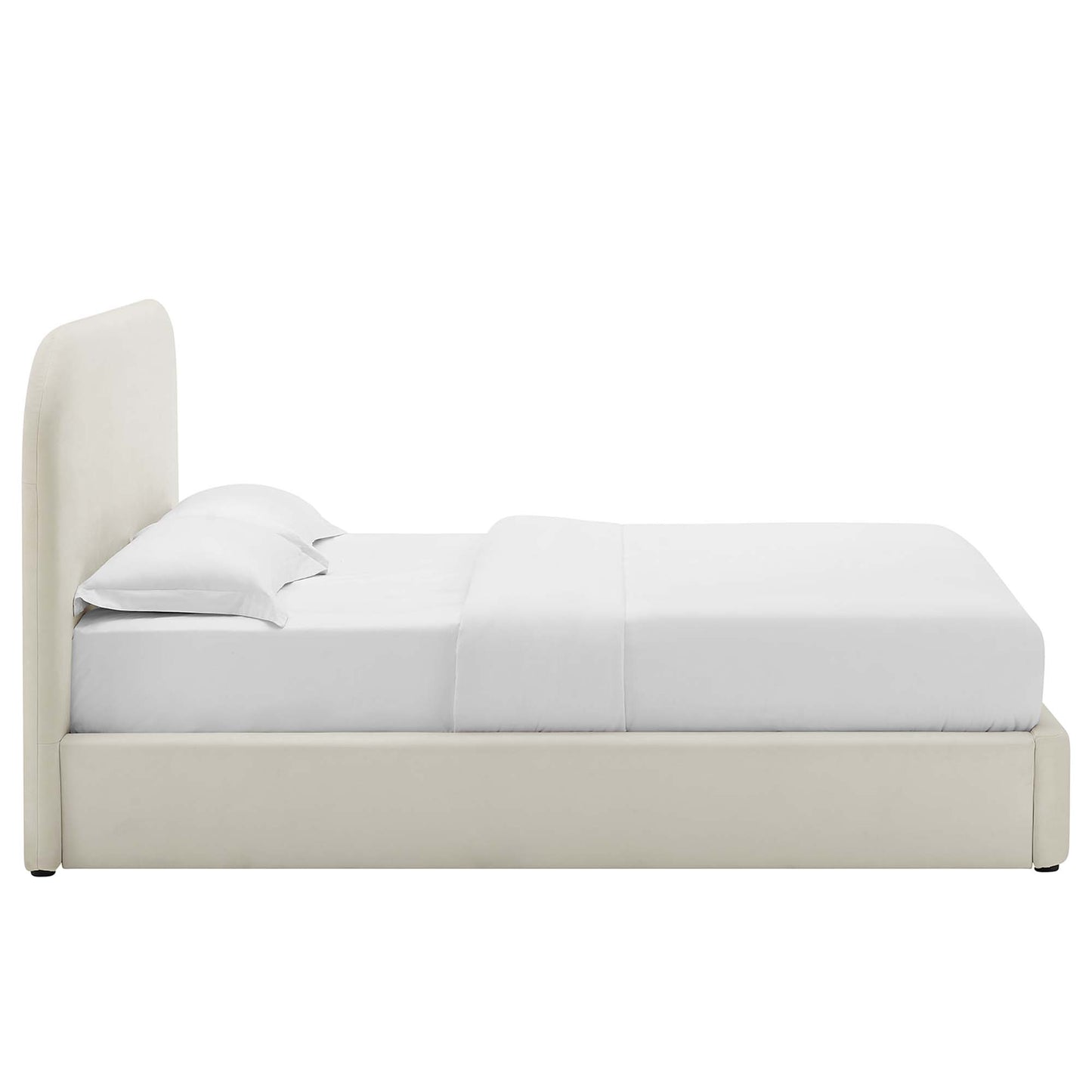 Twill Performance Velvet Curved King Platform Bed in Alabaster