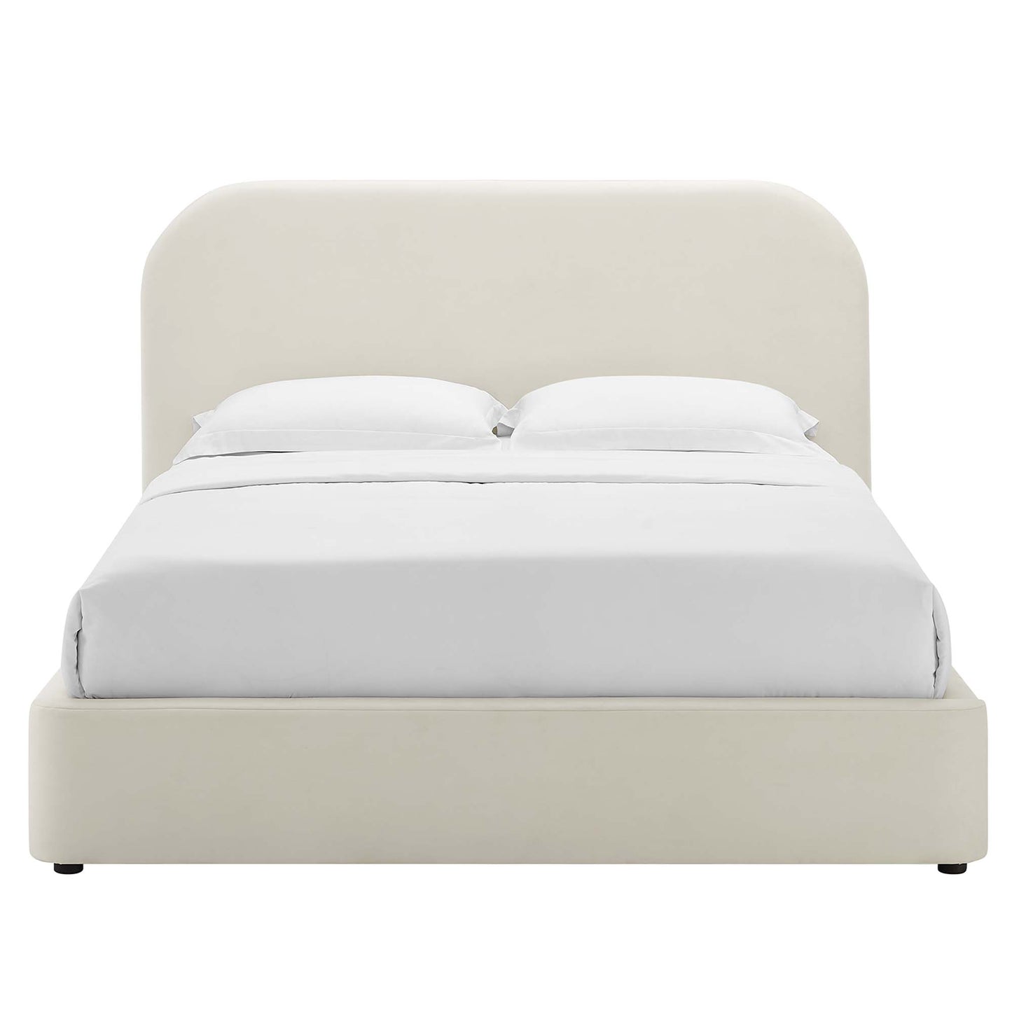 Twill Performance Velvet Curved King Platform Bed in Alabaster