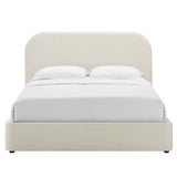 Twill Performance Velvet Curved King Platform Bed in Alabaster