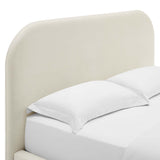 Twill Performance Velvet Curved King Platform Bed in Alabaster