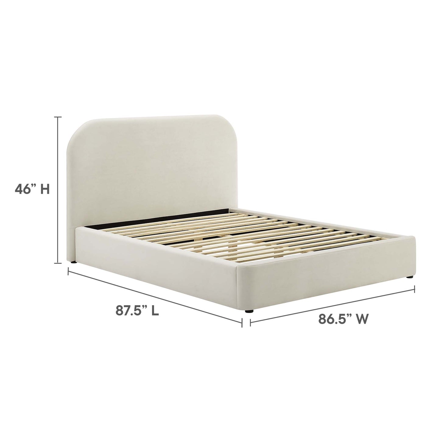 Twill Performance Velvet Curved King Platform Bed in Alabaster