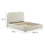 Twill Performance Velvet Curved King Platform Bed in Alabaster