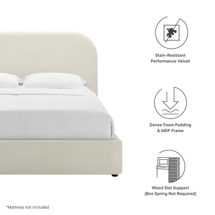 Keynote Performance Velvet Curved King Platform Bed in Alabaster