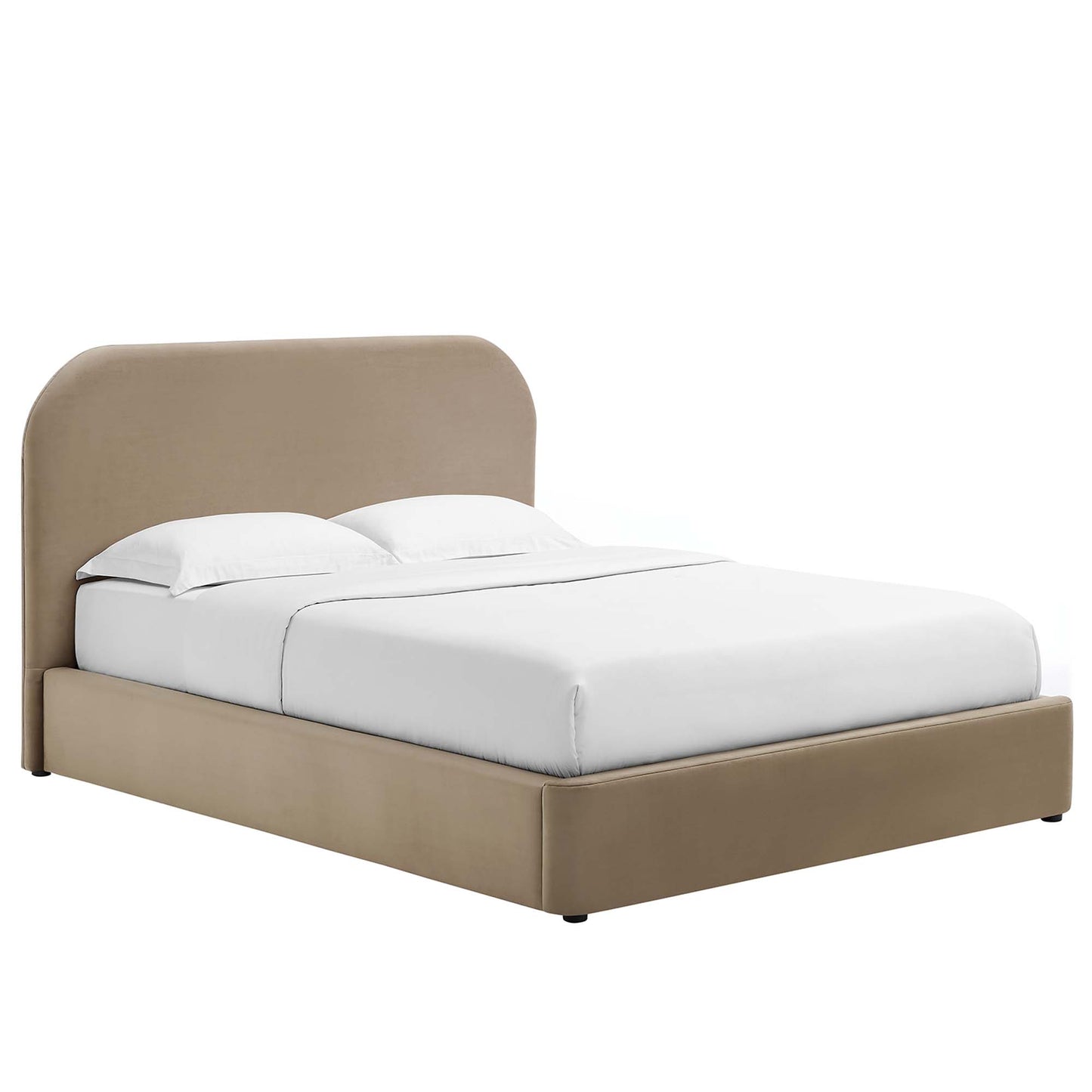Twill Performance Velvet Curved King Platform Bed in Taupe