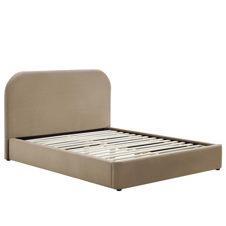 Twill Performance Velvet Curved King Platform Bed in Taupe