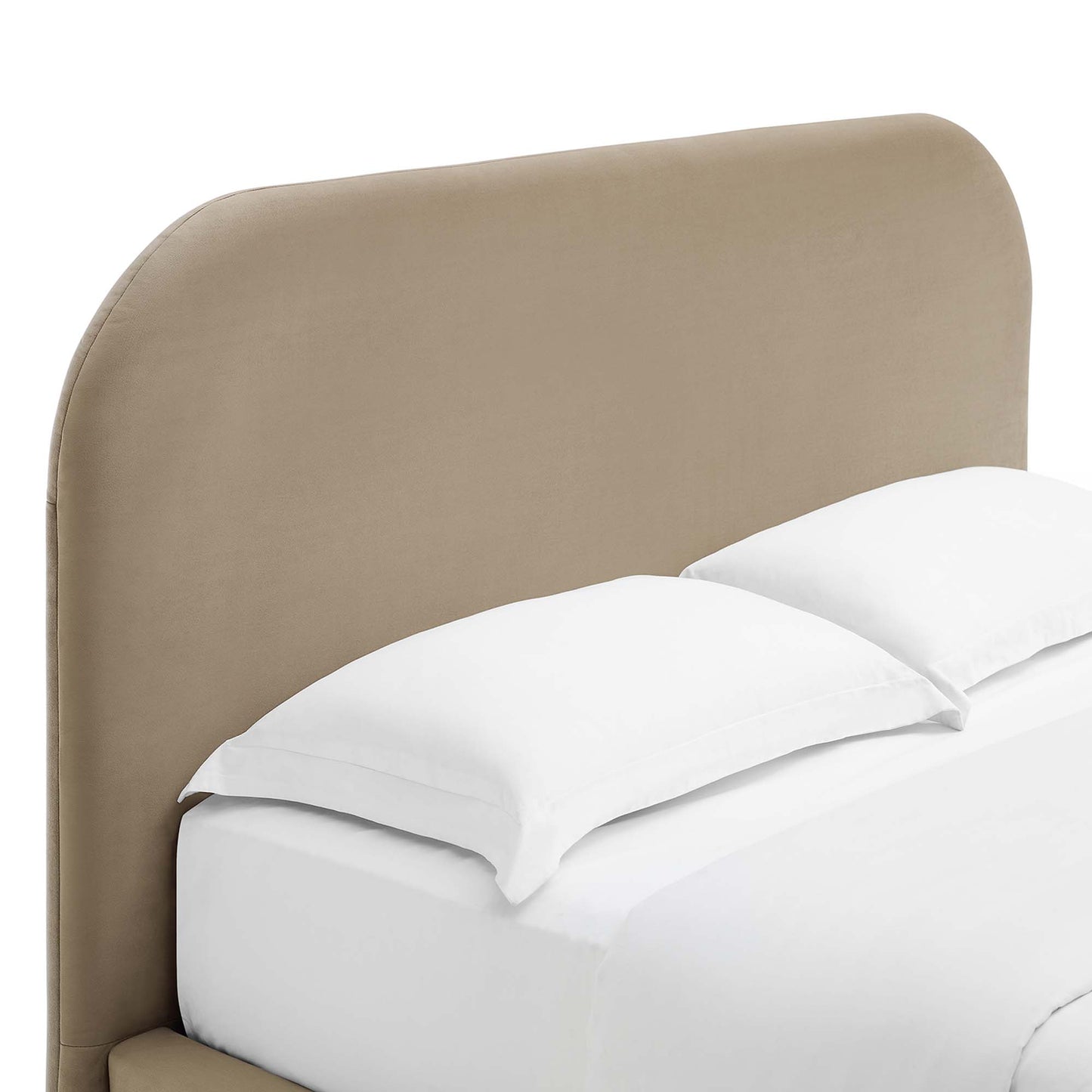 Twill Performance Velvet Curved King Platform Bed in Taupe