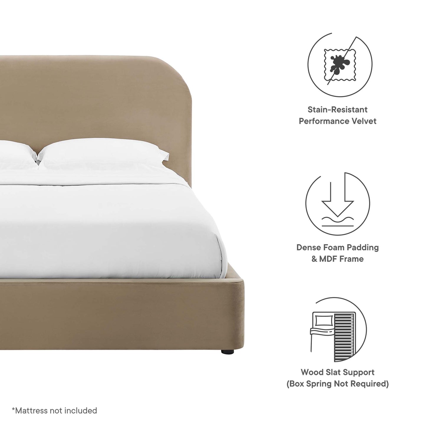 Twill Performance Velvet Curved King Platform Bed in Taupe