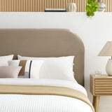 Twill Performance Velvet Curved King Platform Bed in Taupe