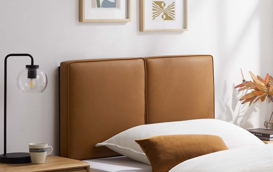 Weave Vegan Leather Twin Headboard in Tan