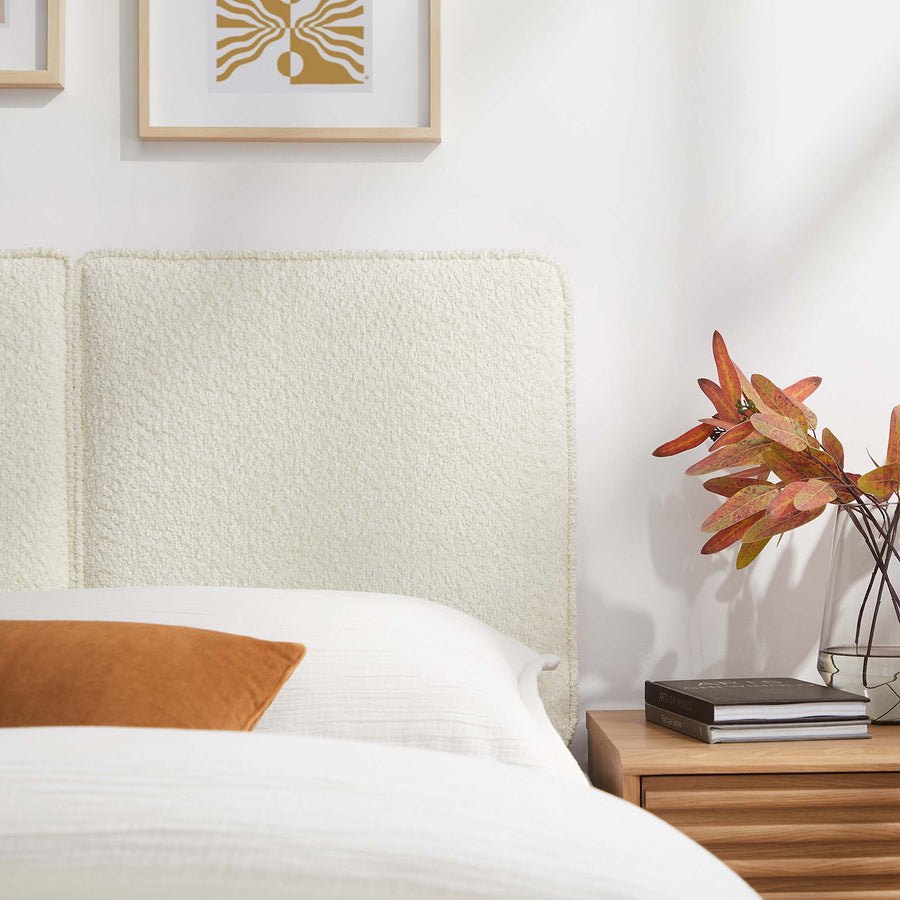 Weave Boucle Fabric Twin Headboard in Cream