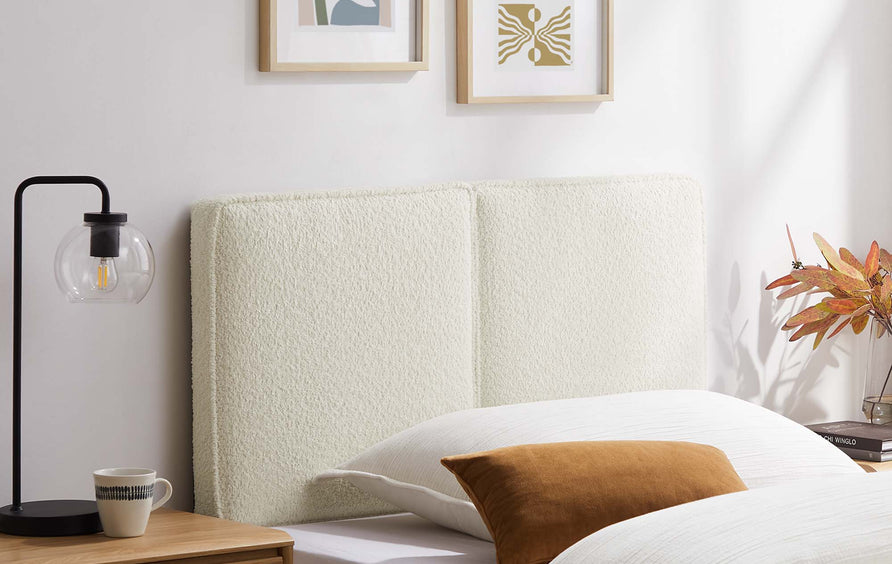 Weave Boucle Fabric Twin Headboard in Cream
