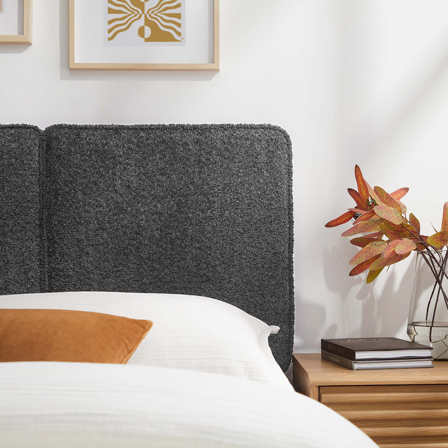 Weave Boucle Fabric Twin Headboard in Slate