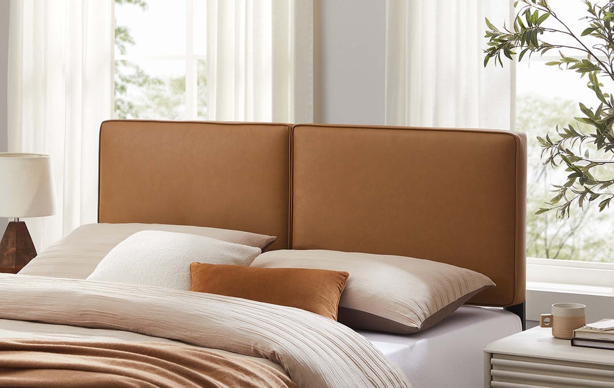 Weave Vegan Leather Full Headboard in Tan