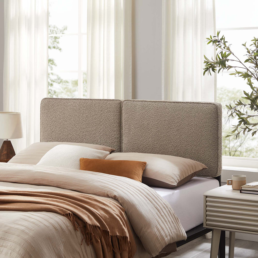 Weave Boucle Fabric Full Headboard in Oatmeal