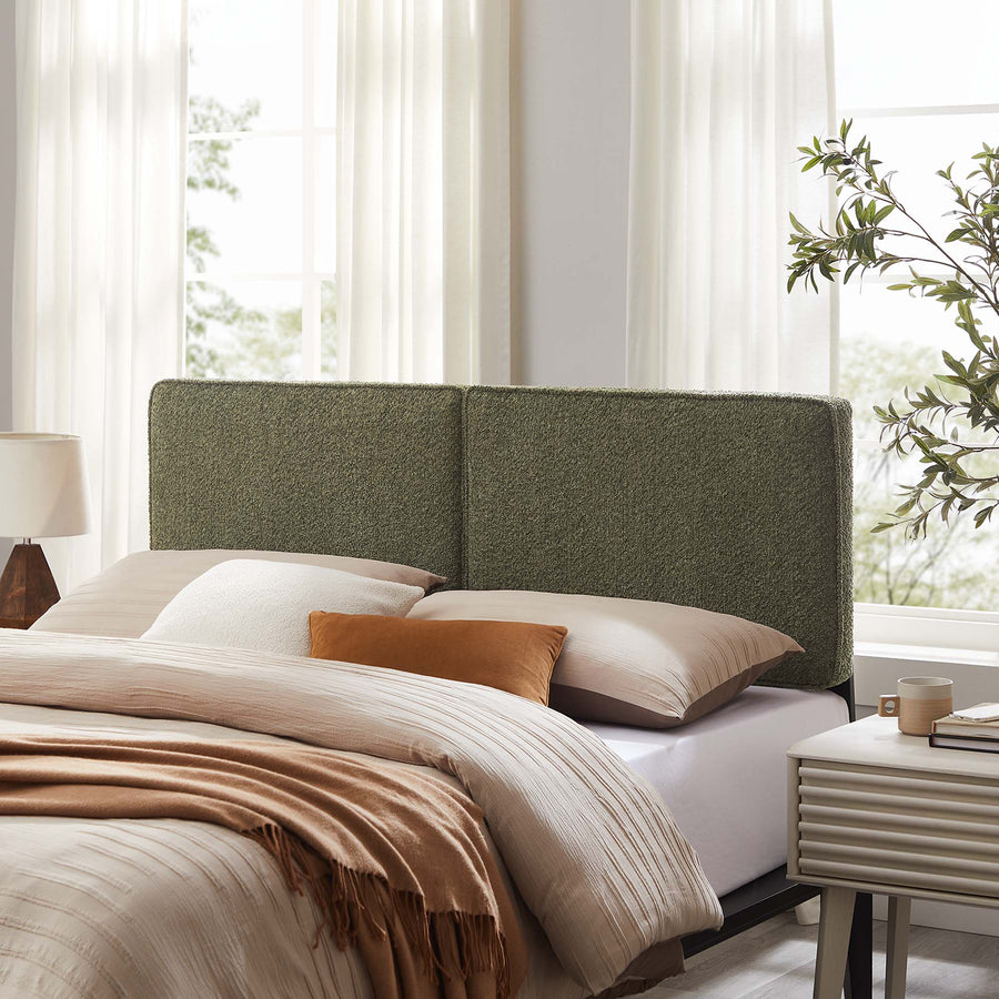 Weave Boucle Fabric Full Headboard in Sage