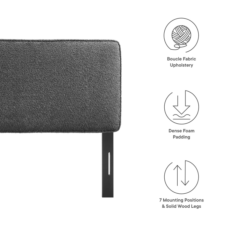 Weave Boucle Fabric Full Headboard in Slate