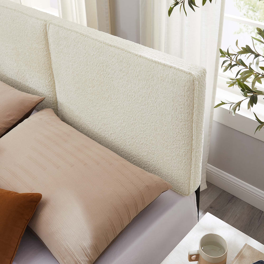 Weave Boucle Fabric Queen Headboard in Cream