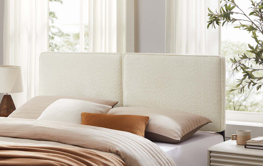 Weave Boucle Fabric Queen Headboard in Cream
