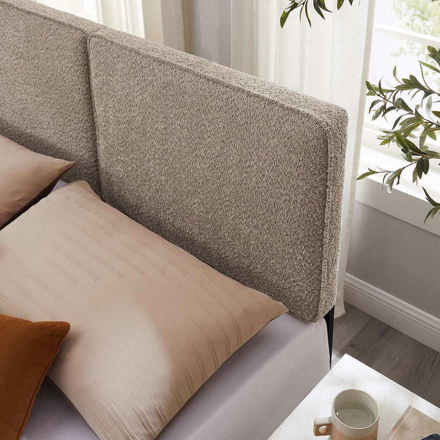 Weave Boucle Fabric King Headboard in Oatmeal