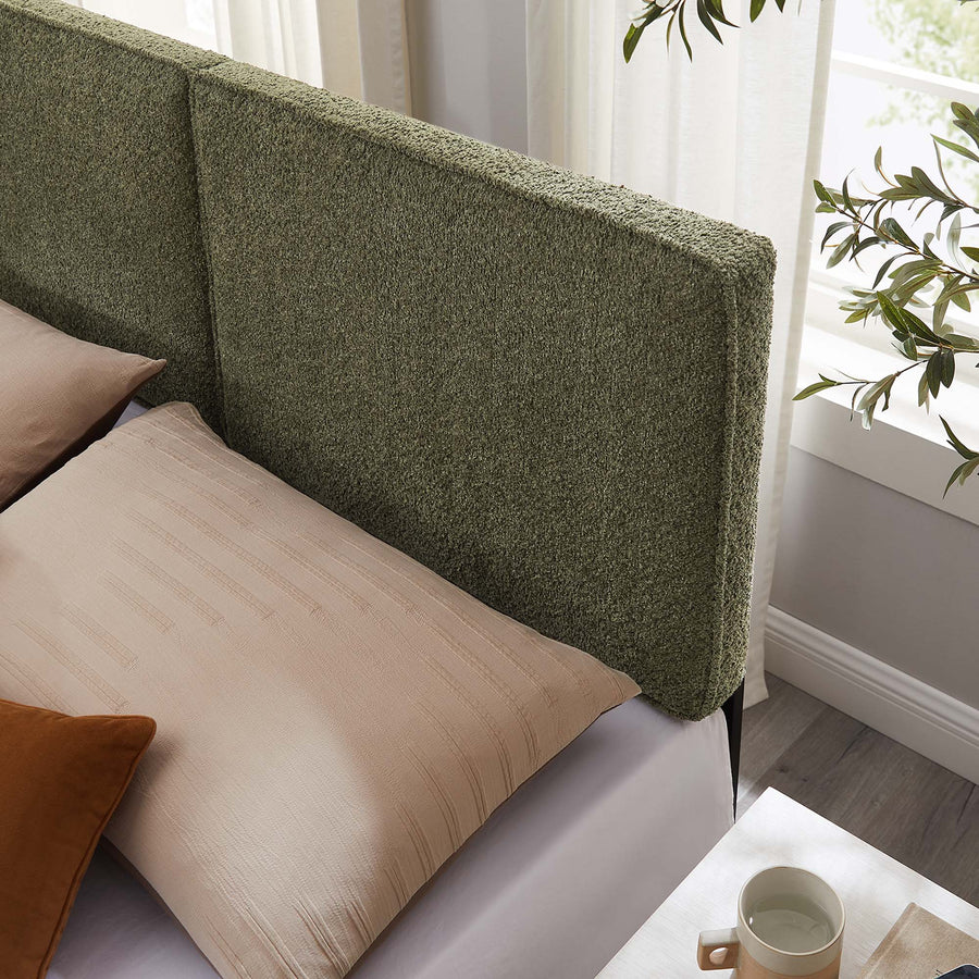 Weave Boucle Fabric King Headboard in Sage