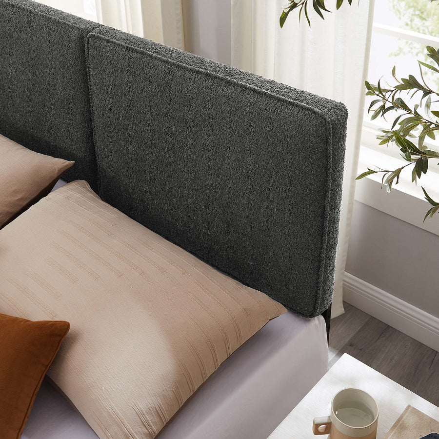 Weave Boucle Fabric King Headboard in Slate