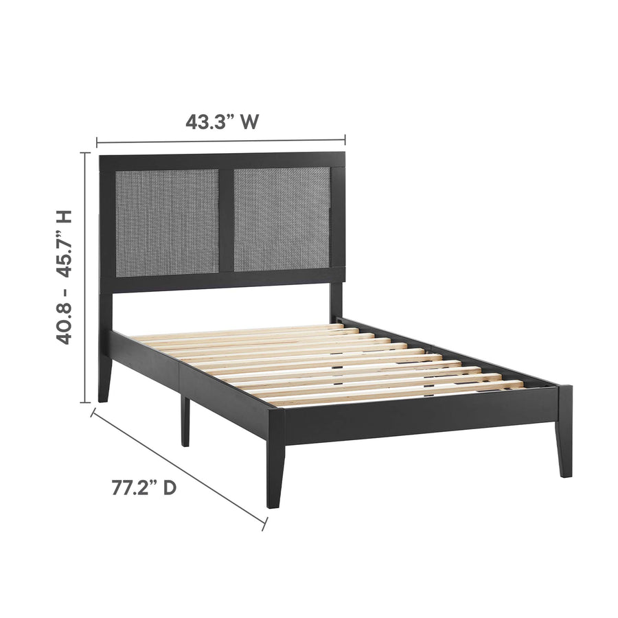 Madder Rattan and Wood Twin Platform Bed in Black