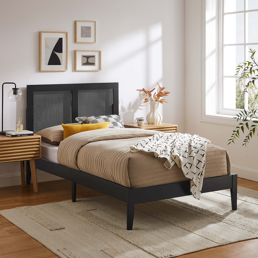 Madder Rattan and Wood Twin Platform Bed in Black