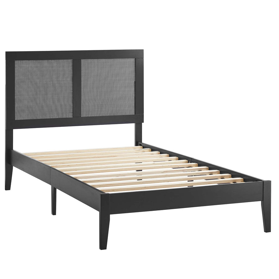 Madder Rattan and Wood Twin Platform Bed in Black