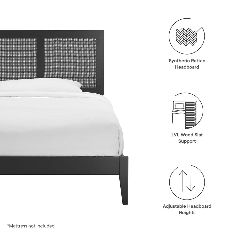 Madder Rattan and Wood Twin Platform Bed in Black