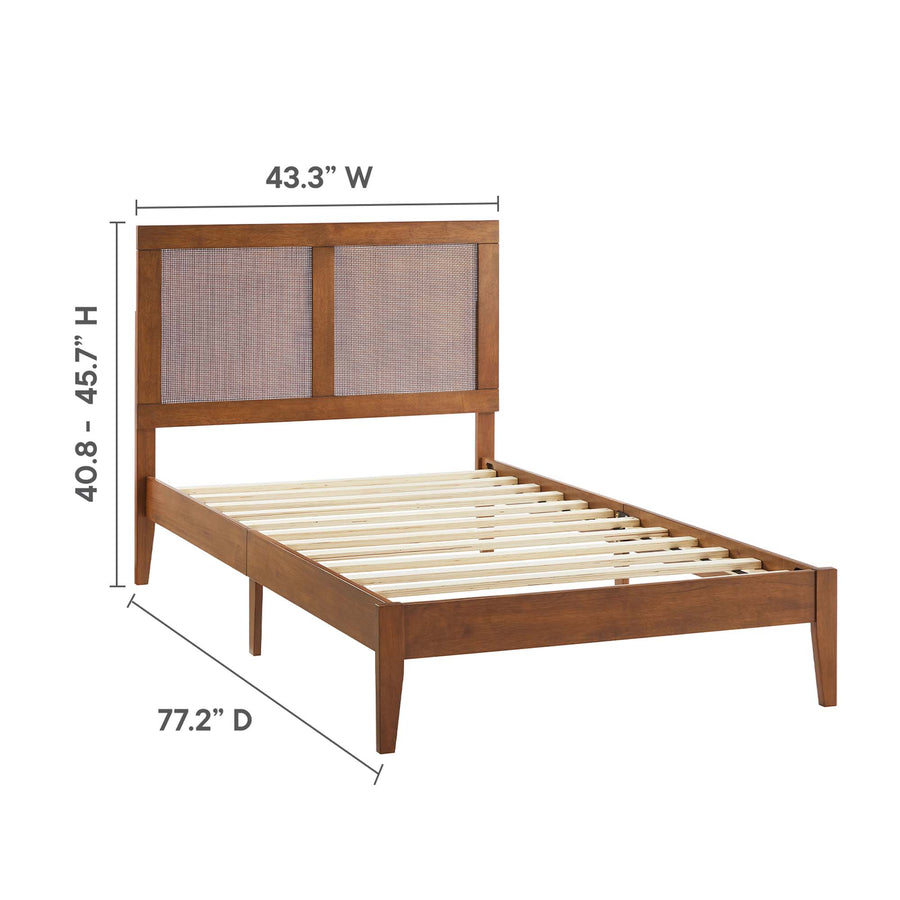 Madder Rattan and Wood Twin Platform Bed in Walnut