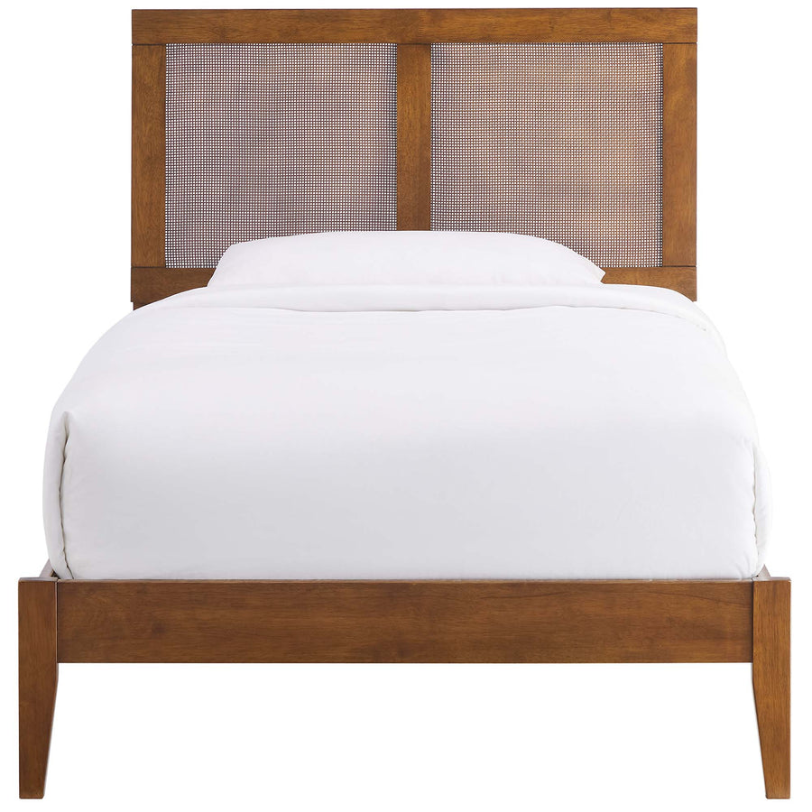 Madder Rattan and Wood Twin Platform Bed in Walnut