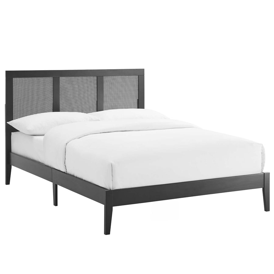 Madder Rattan and Wood Full Platform Bed in Black