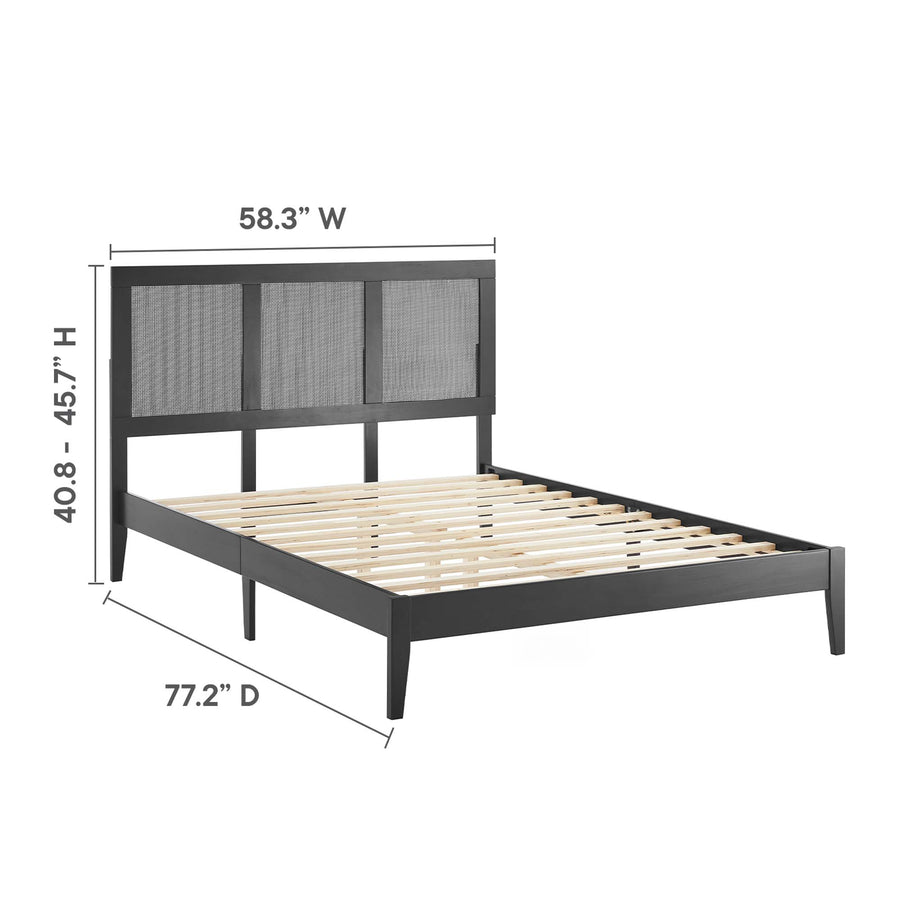 Madder Rattan and Wood Full Platform Bed in Black