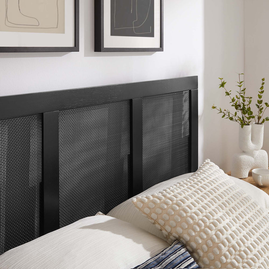 Madder Rattan and Wood Full Platform Bed in Black