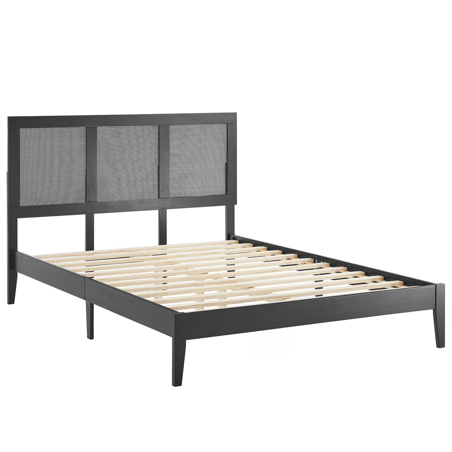 Madder Rattan and Wood Full Platform Bed in Black