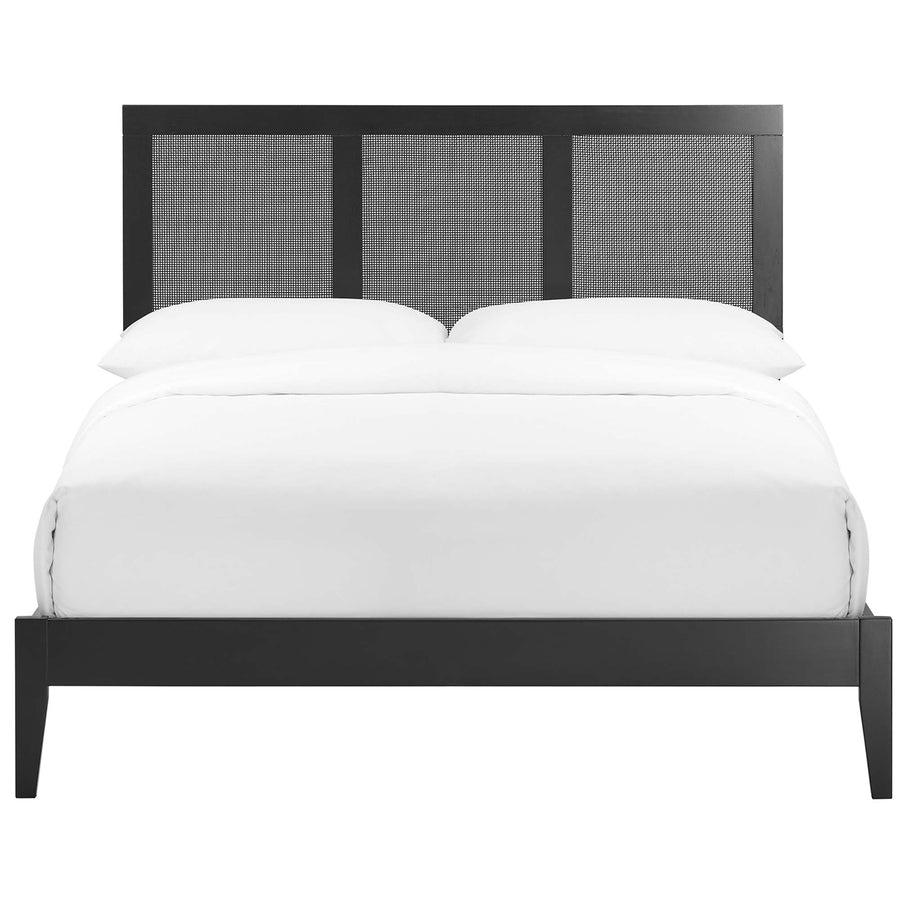 Madder Rattan and Wood Full Platform Bed in Black