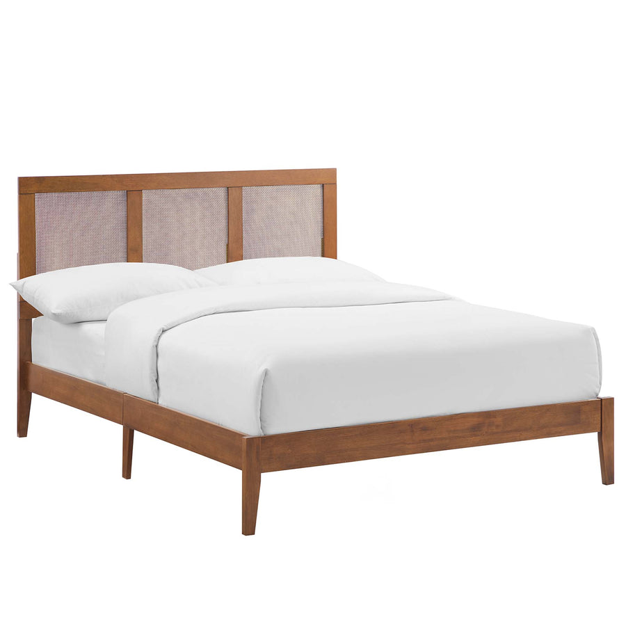 Madder Rattan and Wood Full Platform Bed in Walnut