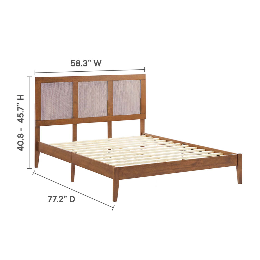 Madder Rattan and Wood Full Platform Bed in Walnut